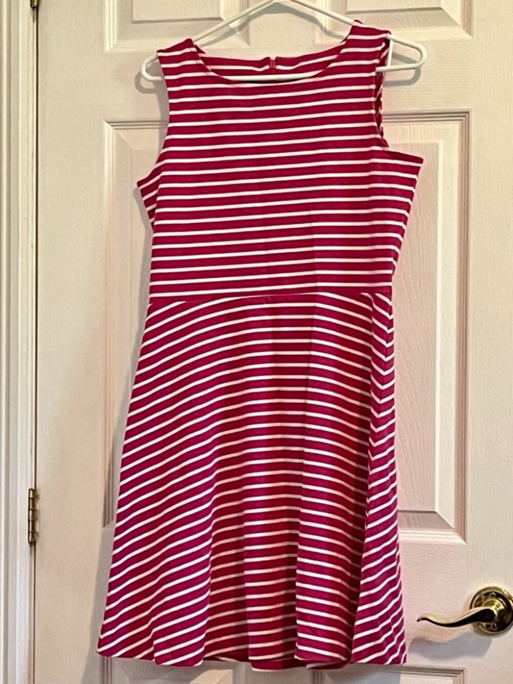 Bright pink and white sleeveless midi dress from Talbots